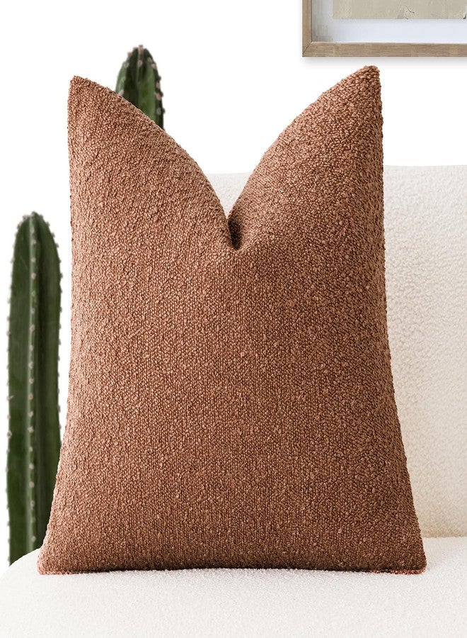 Foindtower Decorative Textured Boucle Throw Pillow Covers Accent Solid Pillow Cases Neutral Soft Cozy Couch Cushion Case for Chair Sofa Bedroom Living Room Home Decor 18x18 Inch,1PC,Burnt Orange Hazel - Image 1